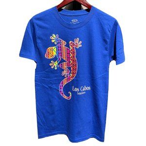 Los Cabos Mexico Beach Surf Life Giant Day Gecko Lizard Blue T-Shirt Shirt Tee S